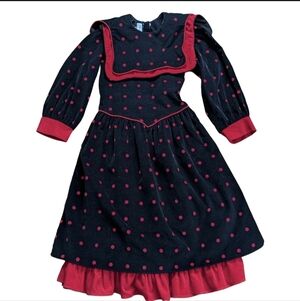Vintage Sarah Kent Girls Size 8 Corduroy Red Polka Dot Bib Bow Valentines Dress
